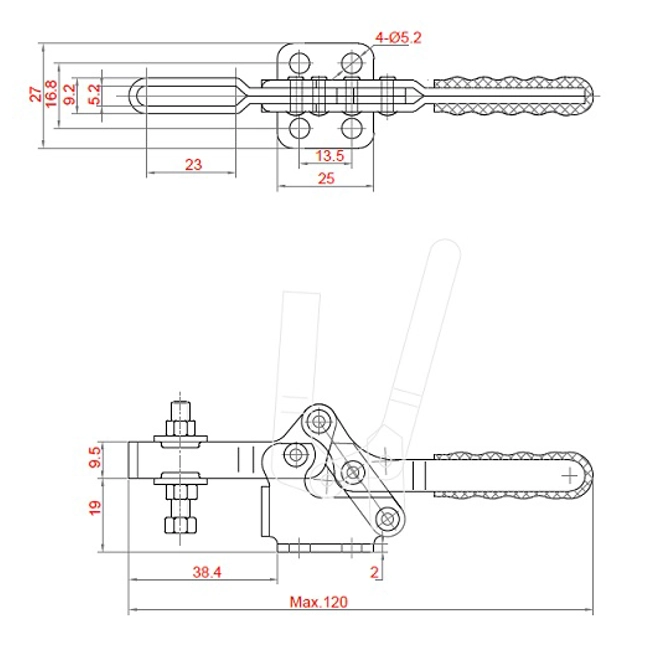 Vendita online Bloccaggio orizzontale base piatta braccio regolabile 80 Kg. Inox